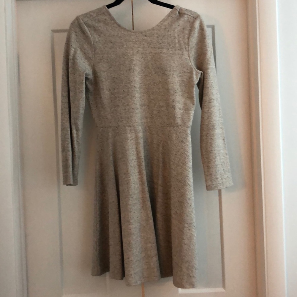 Cream long sleeve v back dress